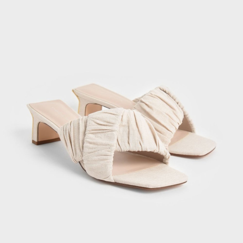 Charles & Keith Linen and Gold Heeled Sandal